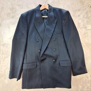Vintage Webster Suit Jacket Mens 42 Long Black Wool Ventless Double Breasted
